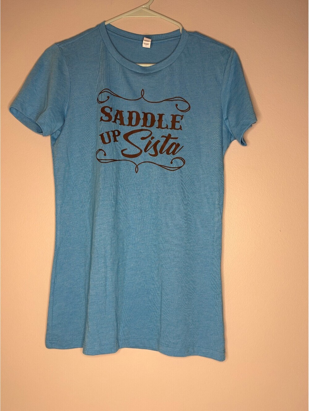 Bella Canvas women's blue Saddle Up Sista graphic T shirt